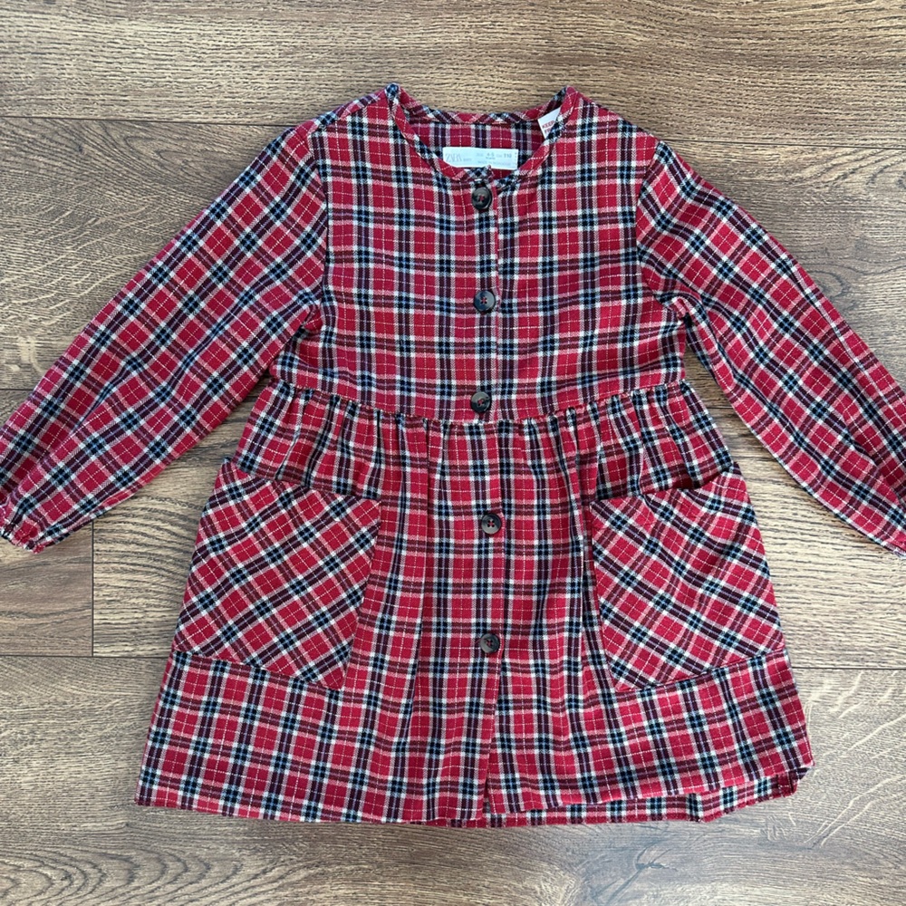 Zara Girls Plaid Button-Front Holiday Dress